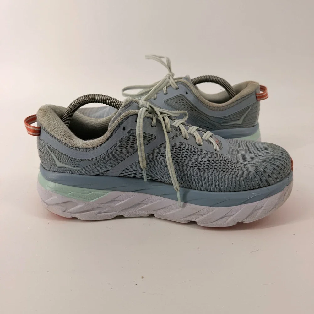 Hoka One One Bondi 7 Running Shoes Womens 10.5 D Wide Blue Orange 1110531 BFBG